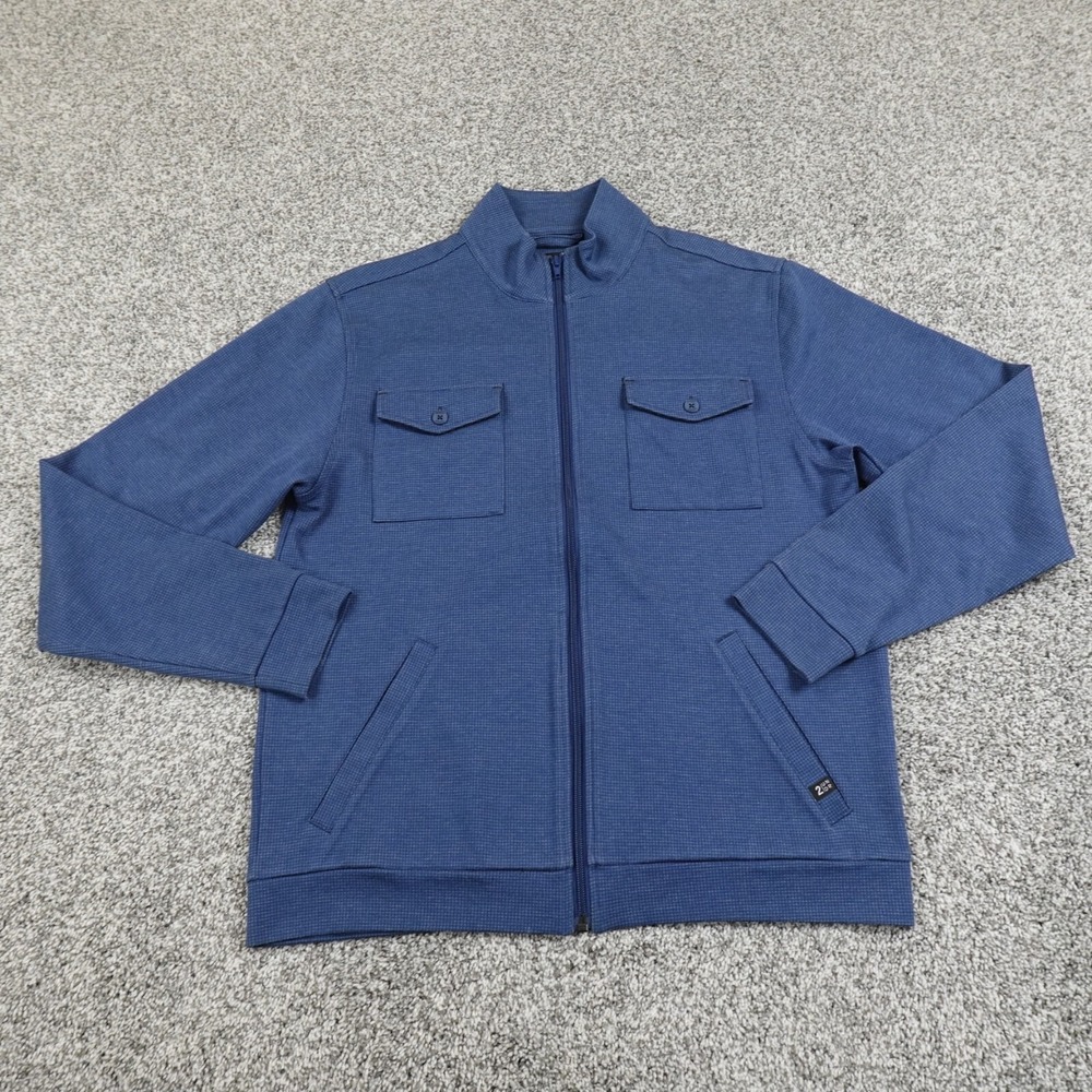 2Undr Jacket Mens M Blue‎ Houndstooth Zip Flap Pocket Bomber Sweater Sweatshirt